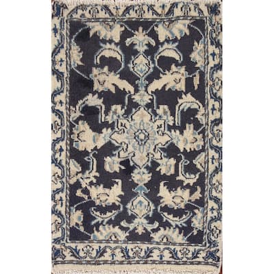 Blue Traditional Nain Persian Vintage Area Rug Handmade Wool Carpet - 1'9"x 2'10"