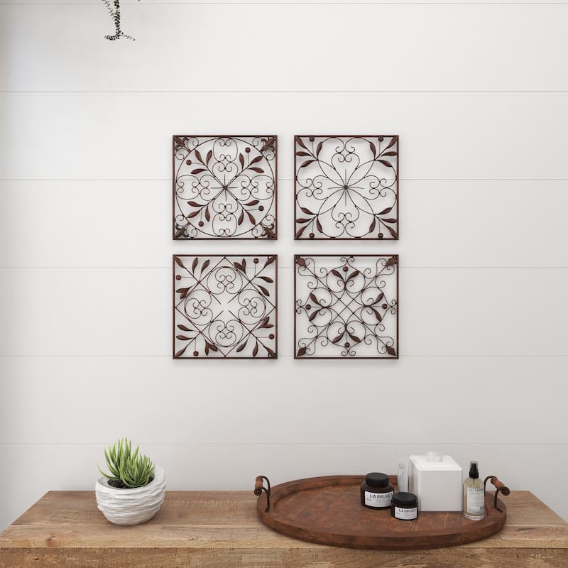 Dark Brown Metal Scroll Home Wall Decor (Set of 4)
