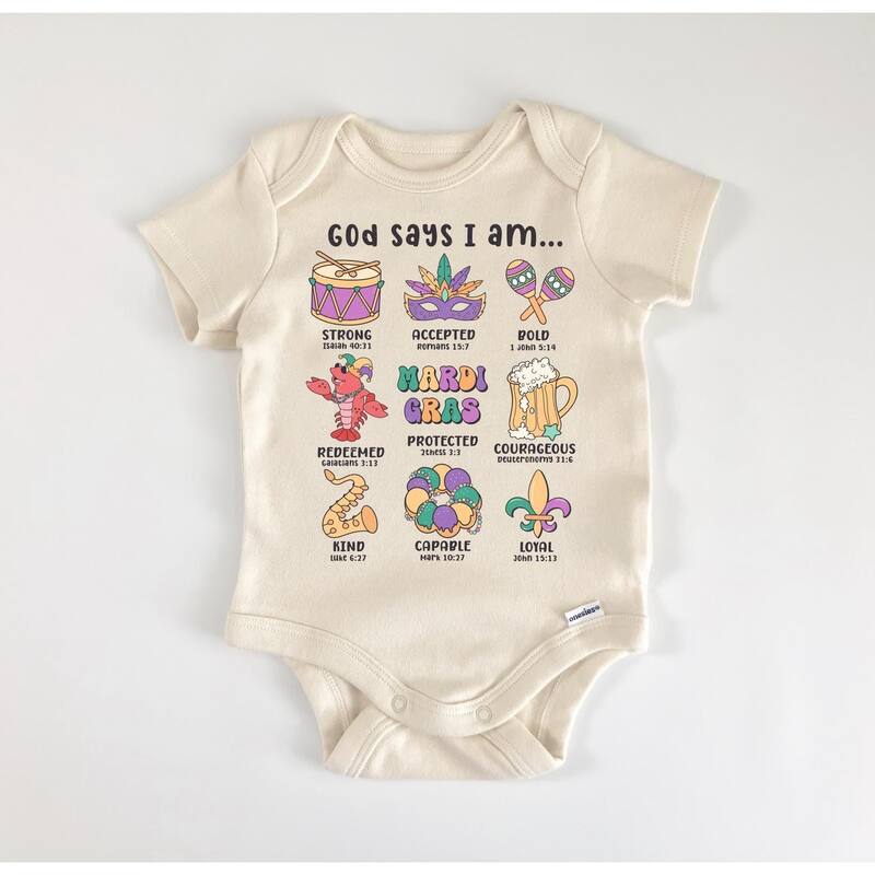 Mardi Gras Religious - Baby Boy Girl Clothes Infant Bodysuit Funny Cute Newborn - Blue - 0-3M
