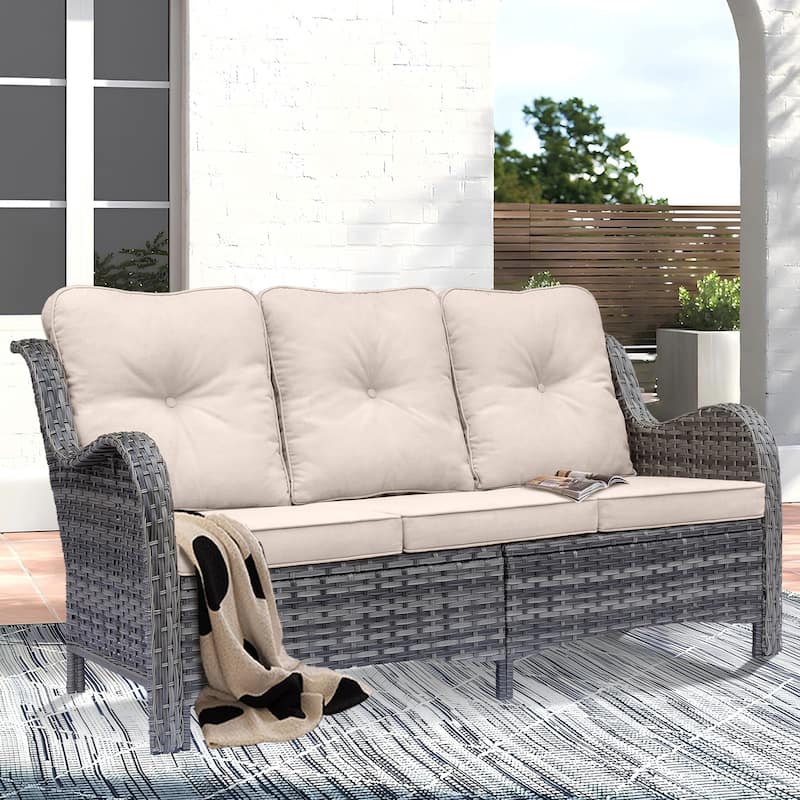 Outdoor Patio Furniture Set-Wicker Patio Conversation Swivel Chair Set