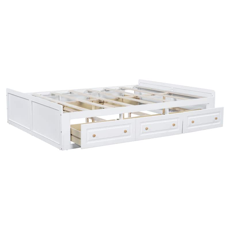 Queen Size Solid Wood Platform Bed with 6 Storage Drawers - No Box Spring Needed