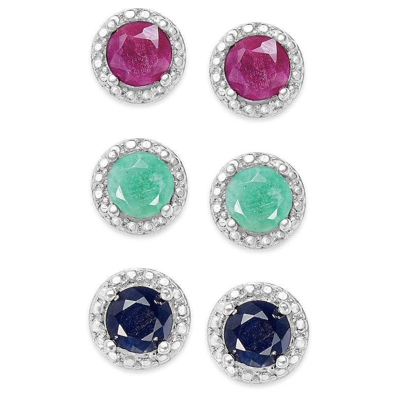 Victoria Townsend .925 Sterling Silver Emerald, Ruby, and Sapphire Stud Set and Sapphire Cushion Cut Set