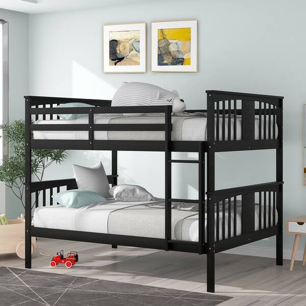 slide 2 of 9, Twin Over Full Bunk Bed w/Guarilrail & Ladder Wood Detachable Bedframe Espresso - Full