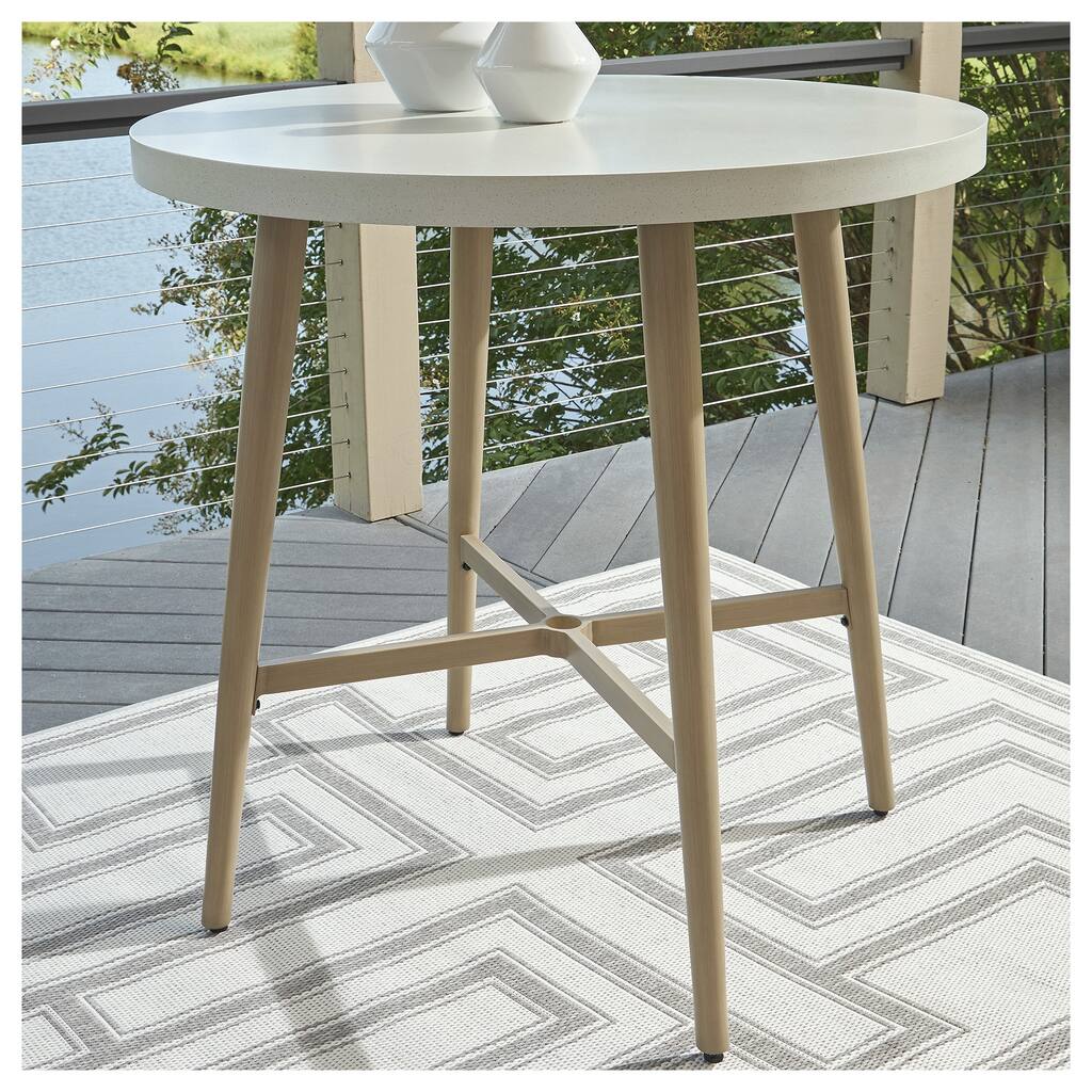 Signature Design by Ashley Seton Creek Beige/White Outdoor Bar Table - 40" W x 40" D x 42.25" H