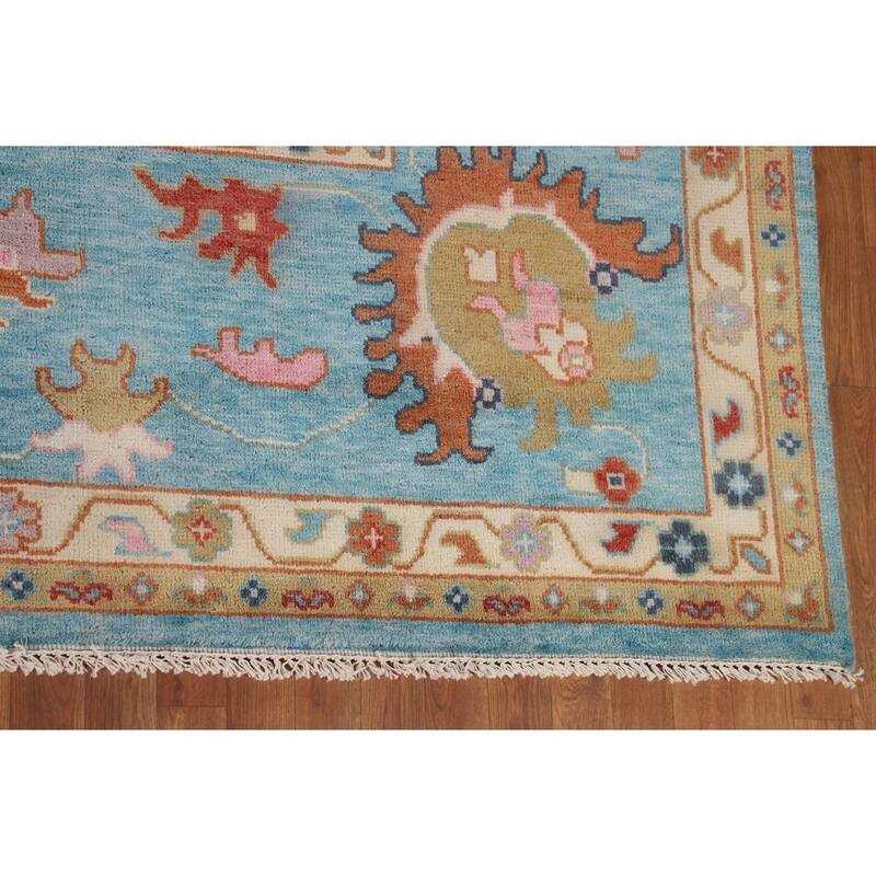 Palace Size Blue Floral Oushak Oriental Area Rug Handmade Wool Carpet - 11'9"x 14'8"