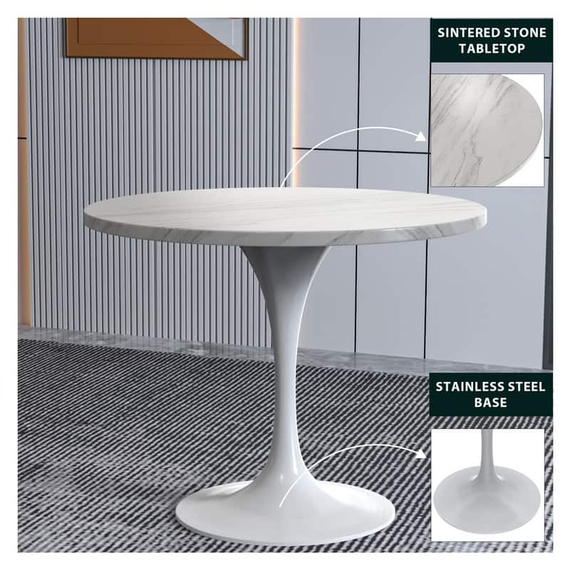 Verve Dining Table with a 36" Round Tabletop in White Steel Pedestal