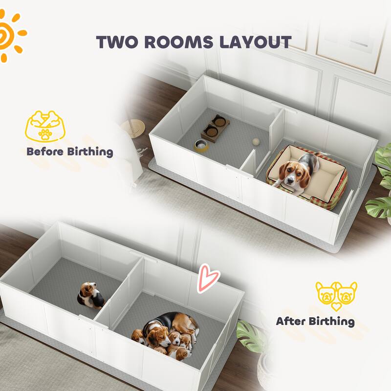 PawHut Whelping Box for Dogs and Puppies, Dog Whelping Box with Washable Waterproof Pee Pad & Adjustable Door for Medium Dogs