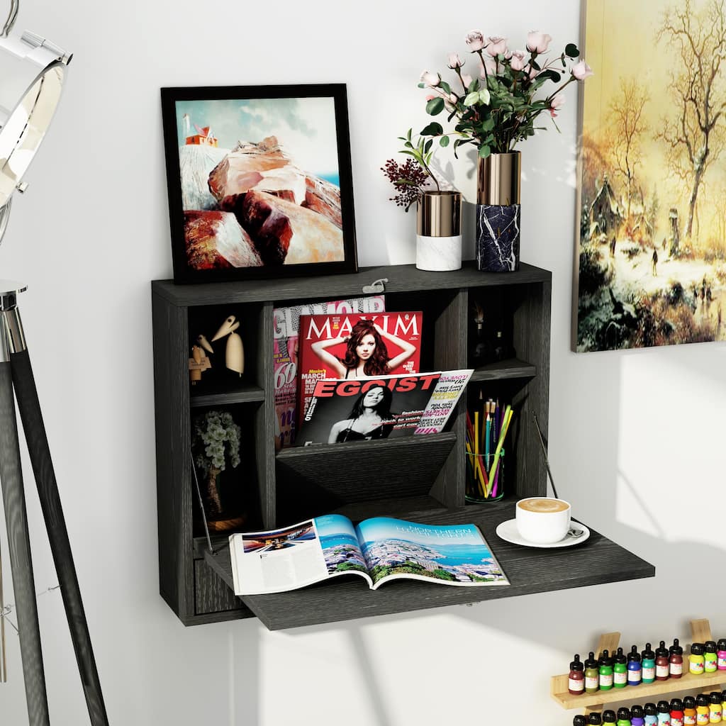 HOMCOM Wall Mounted Computer Desk Foldable with Storage 23.5" L x 6" W x 19.75" H