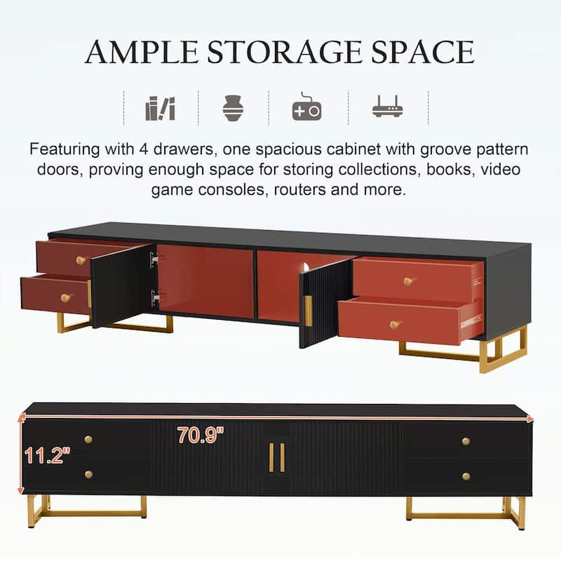 Modern TV Stand for 65+ Inch TVs,Entertainment Center with Storage and Elegant Wave Groove Design