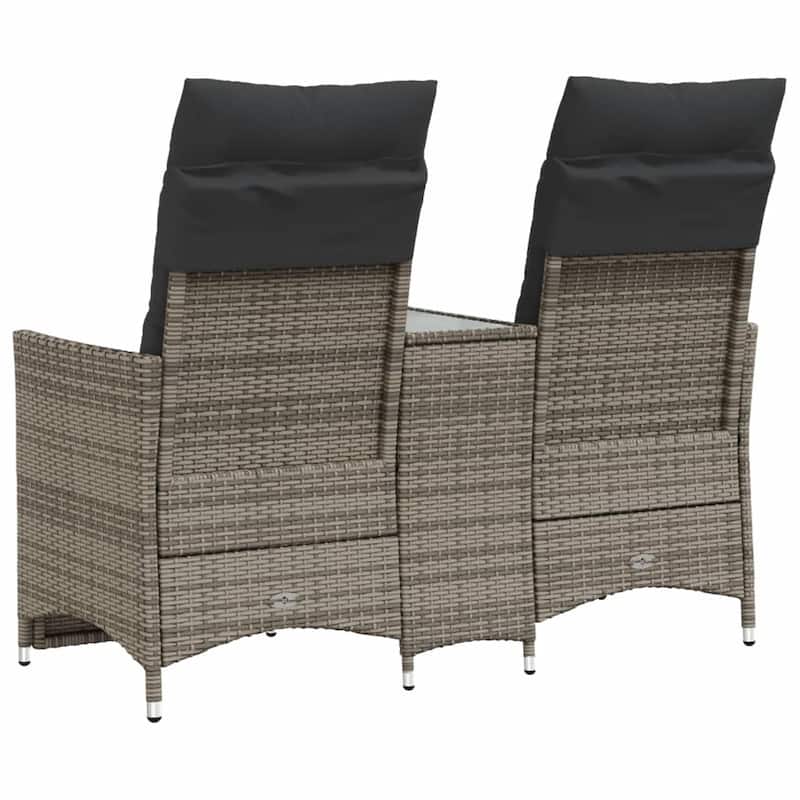 vidaXL Reclining Patio Sofa 2-Seater with Table Loveseat Furniture Poly Rattan - 23.2 x 51.2 x 36.2