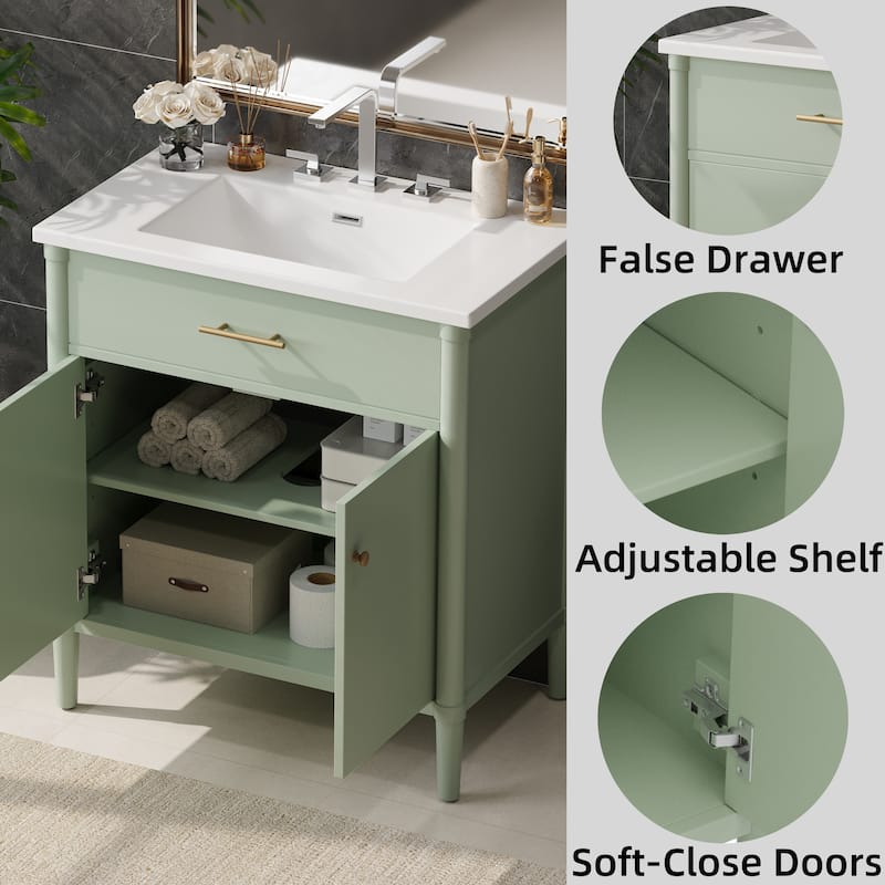 Bathroom Vanity with Sink, Bathroom Cabinet with Soft Close Doors and Adjustable Shelf