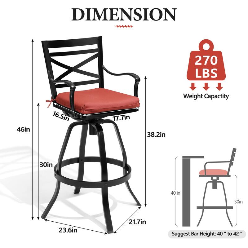Outdoor Indoor Patio Bar Stools Aluminum Swivel Bar Chair with Sunbrella Cushion