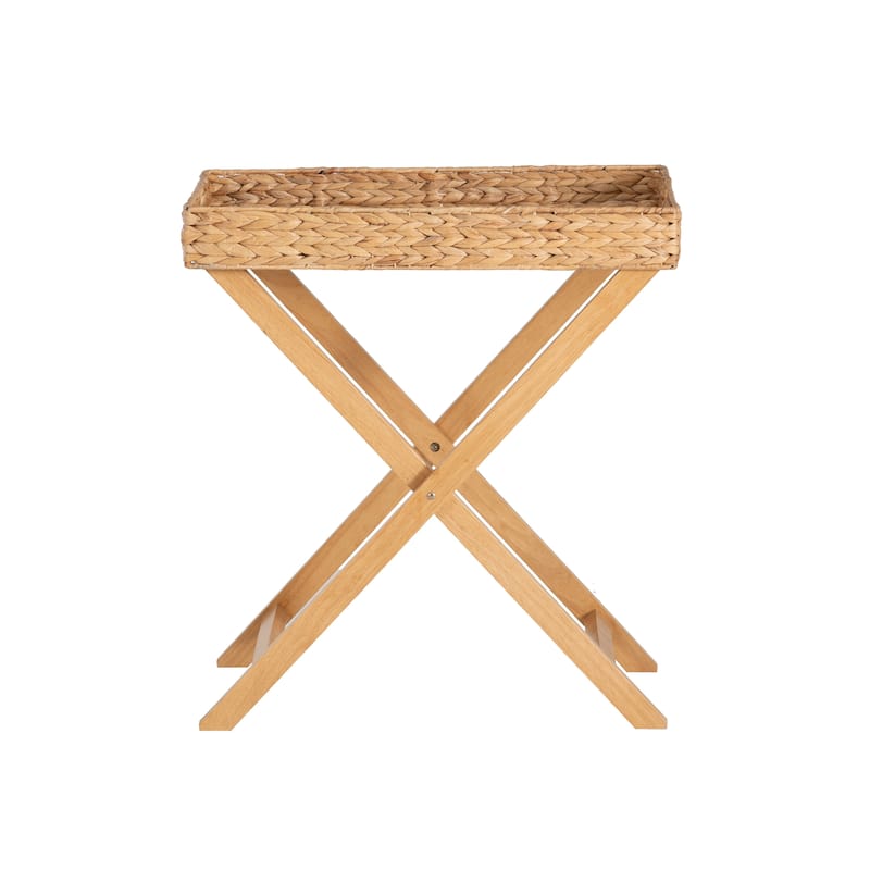 Christiansen Natural Hyacinth Foldable Snack Table with Removable Tray