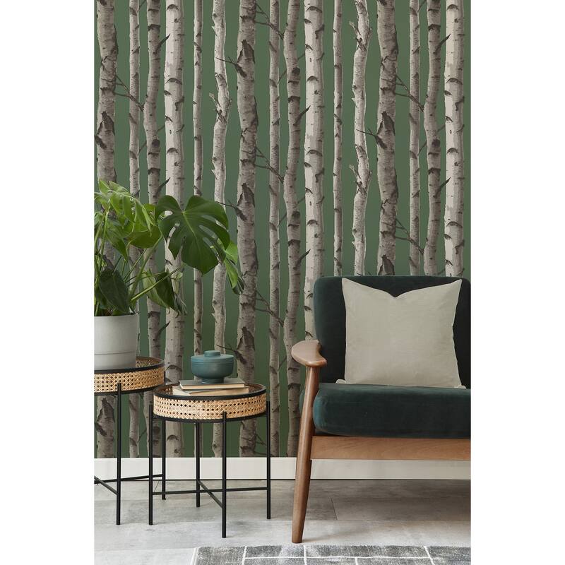 Fine Decor Chester Dark Green Birch Trees Wallpaper