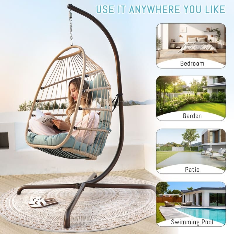 FINCATI Indoor Royal Oversized Hanging Egg Chair with Stand, 350 lbs Outdoor Egg Swing Chair with Stand, Cozy Egg Chair Swing