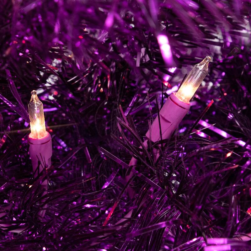 4' Purple Tinsel Artificial Christmas Tree- Clear Lights, Purple Wire - 4 Foot
