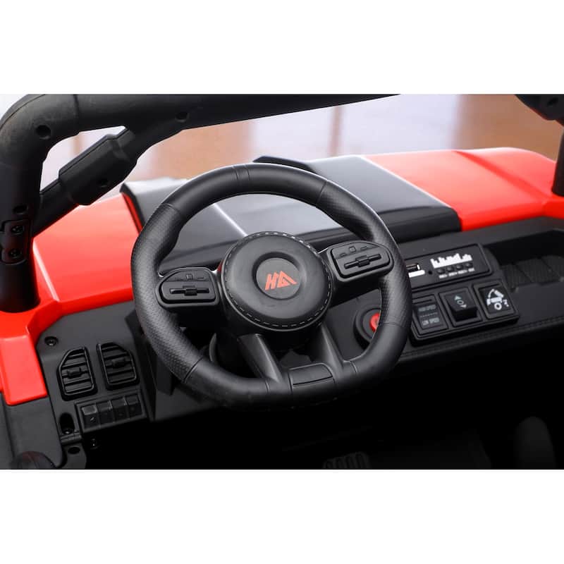 24V 2-Seater Kids Ride On Dump Truck with Remote, 4WD 6-Wheel UTV Car with Electric Dump Bed, LED Lights & Music