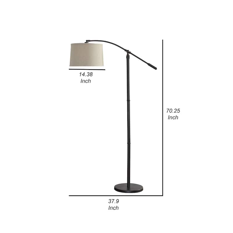 70 Inch Arc Floor Lamp, Beige Shade, Adjustable Arm and Height, Dark Bronze