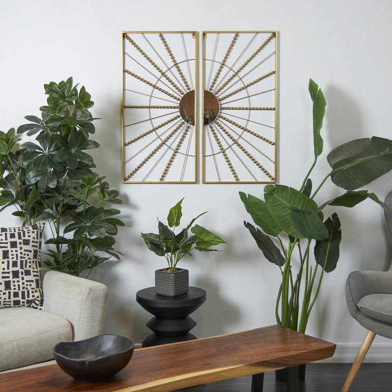 Metal Geometric Half Moon Mirror Home Wall Decor with Gold Frame - Set of 2 Gold - CosmoLiving by Cosmopolitan