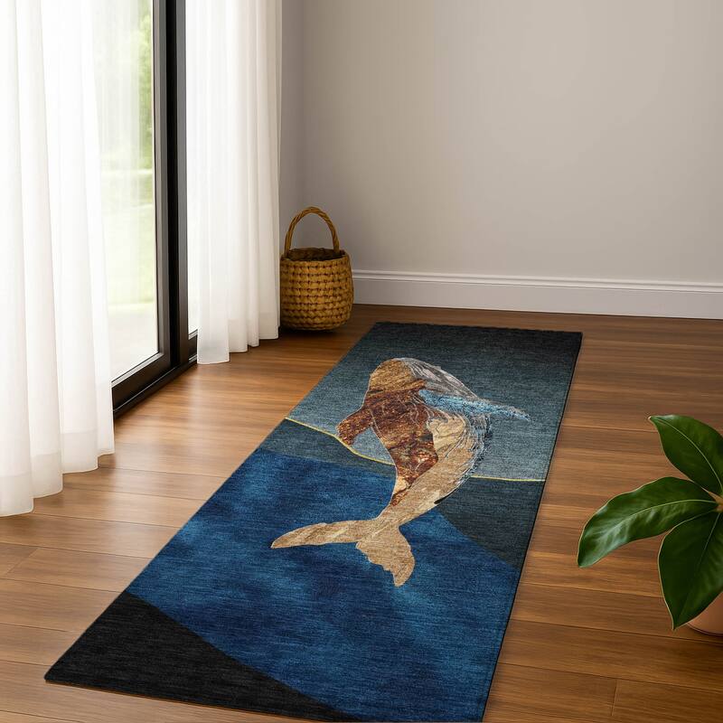 Premium Washable Super Soft Modern Whale Mayfield Rug - Blue - 2'3" x 7'6"