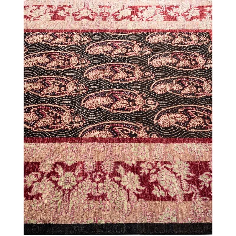 Overton Hand Knotted Wool Vintage Inspired Modern Contemporary Suzani Black Area Rug - 4' 7" x 6' 2"