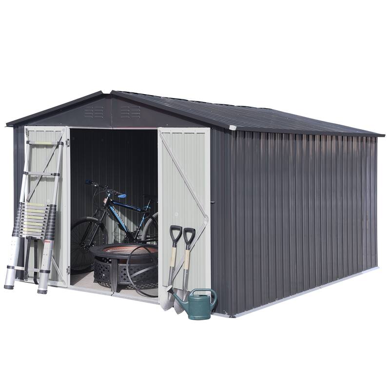 Waterproof Metal Roof Garden Shed with Hinged Door & Integrated Punched Vents Storage Shed with Heavy-duty Padlock