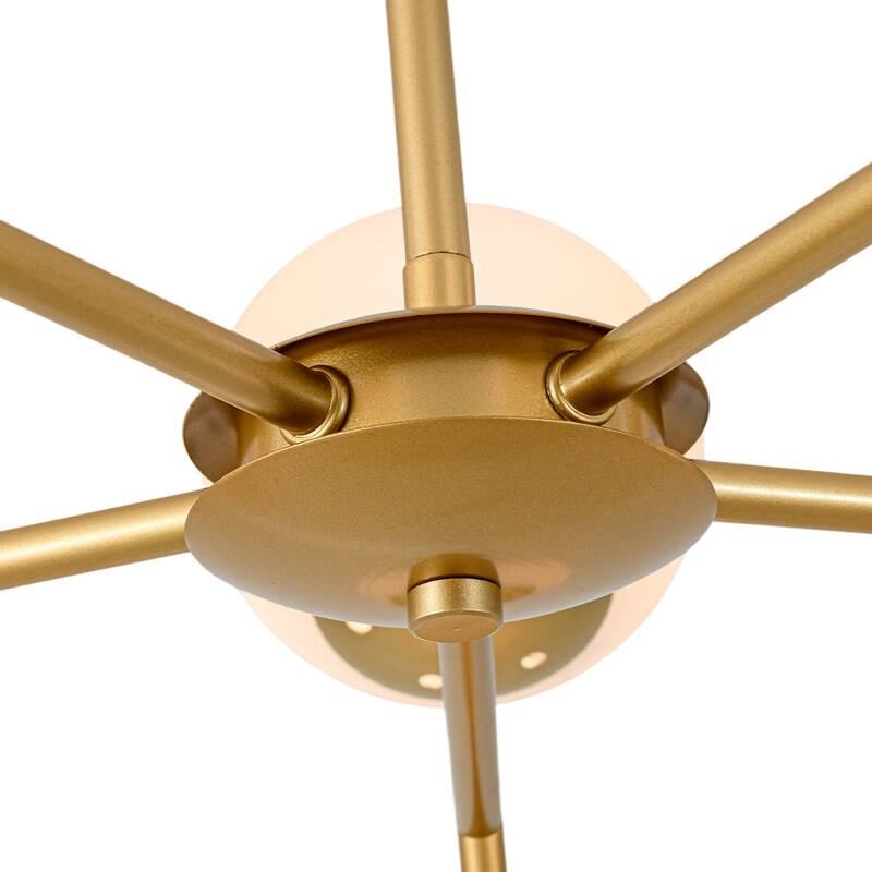 Mid-Century 10-Light Milky Glass Globe Round Branched Chandelier