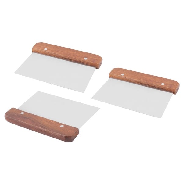 slide 1 of 1, Wood Handle Stainless Steel Dough Cake Pizza Bench Scrape Chopper Cutter 3 Pcs