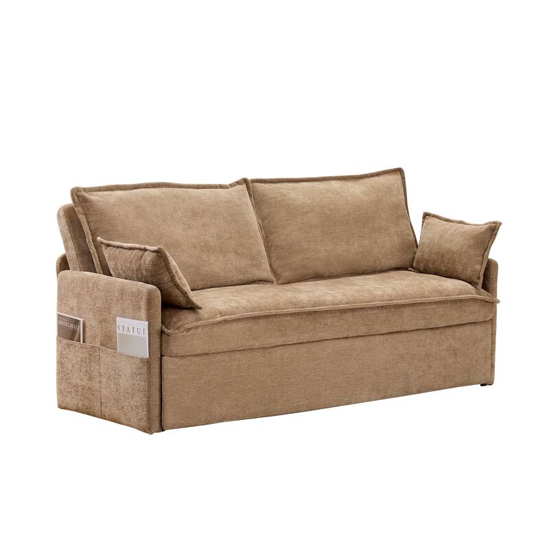 59.5" Ergonomic Sofa Bed with Storage & Charging - Supportive Chenille Convertible Sleeper, 800lb Capacity, Side Pockets