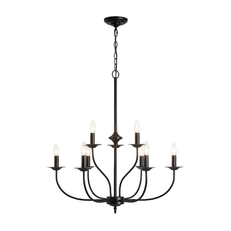 Retro 9-Light Dimmable Candle-style Metal chandelier - 30.5in