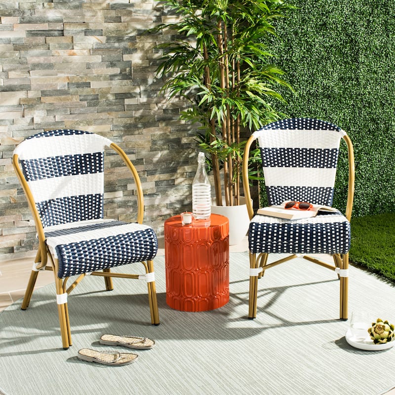 SAFAVIEH Mya French Bistro Stacking Side Chair (Set of 2) - 21W x 34D x 25H - Navy/White