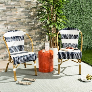SAFAVIEH Sarita Outdoor Parisian Bistro Stacking Navy/White Striped Side Chair (Set of 2) - 21"W x 25"D x 34"H