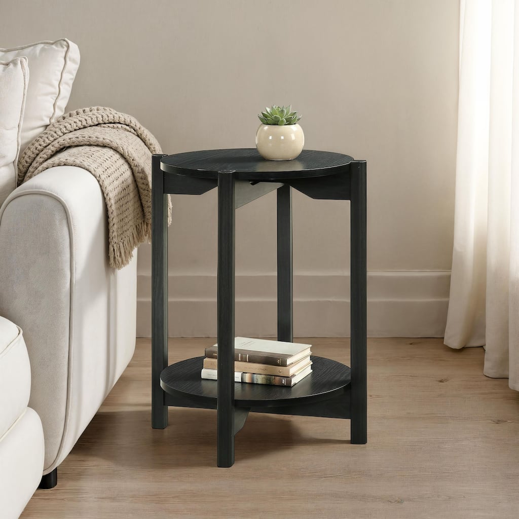 Furniture of America Rovion Round Wood End Table with Open Bottom Shelf