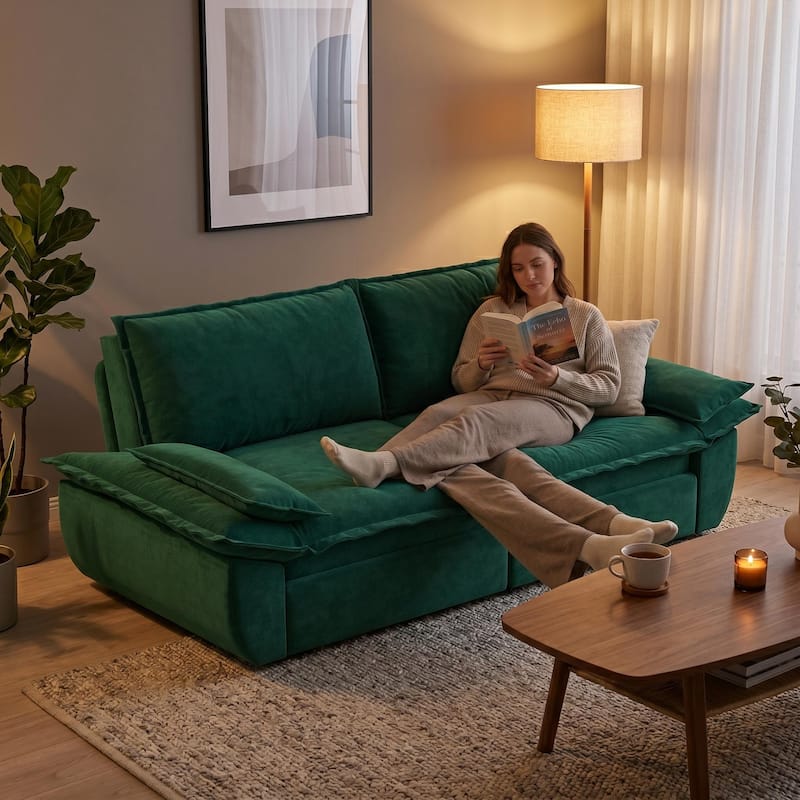 Homy Casa 73.2''/94.5" Queen/King Pull Out Sofa Bed, 3-in-1 Corduroy/Velvet Sleeper Couch