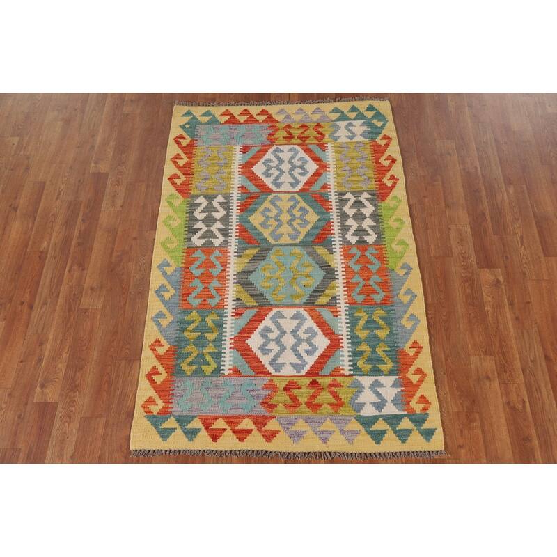Multicolor Kilim Oriental Area Rug Hand-Woven Wool Carpet - 3'3"x 5'1"