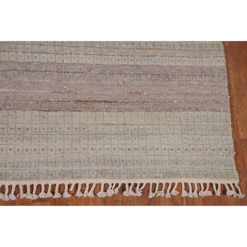Striped Moroccan Style Area Rug Hand-Knotted Wool Carpet - 8'0" x 10'3"