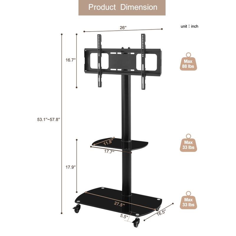 Multi-Function Tempered Glass Metal Frame Floor TV Stand