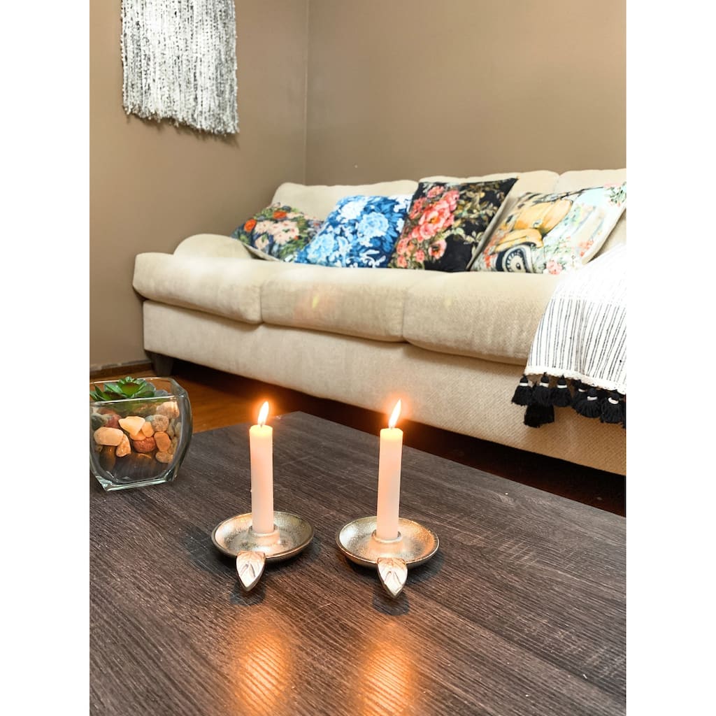 VIBHSA Taper Candlestick Holder Dish Set of 2(Silver, Rustic)