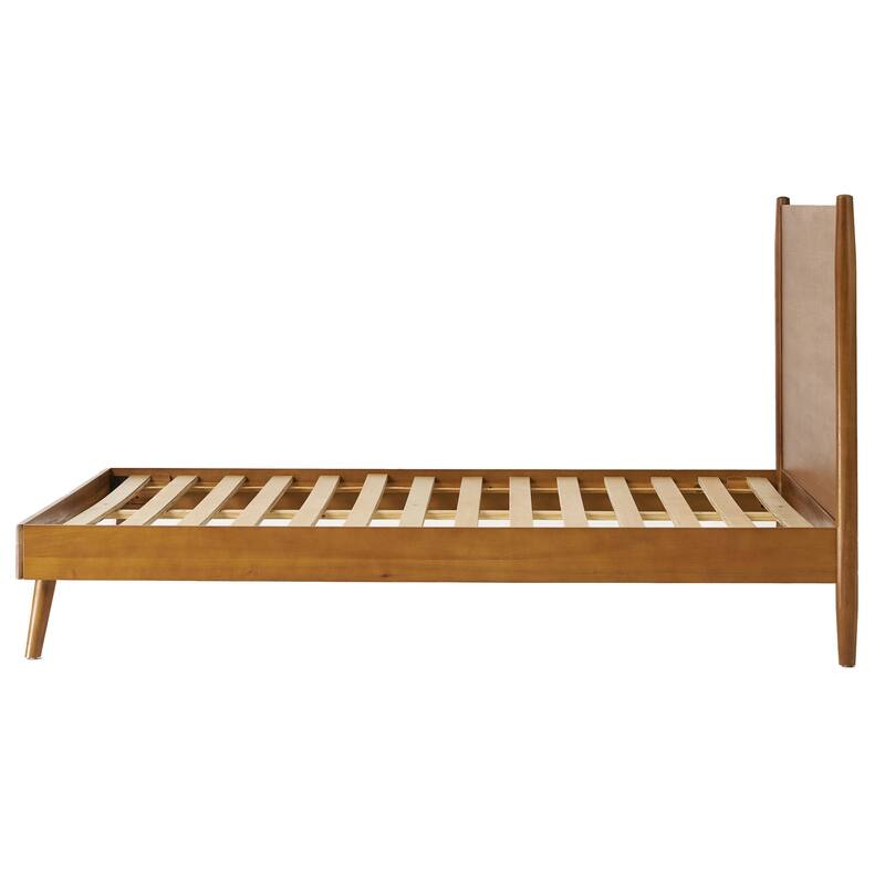 Ozzy California King Bed with Panel Design, Natural Brown Acacia Wood