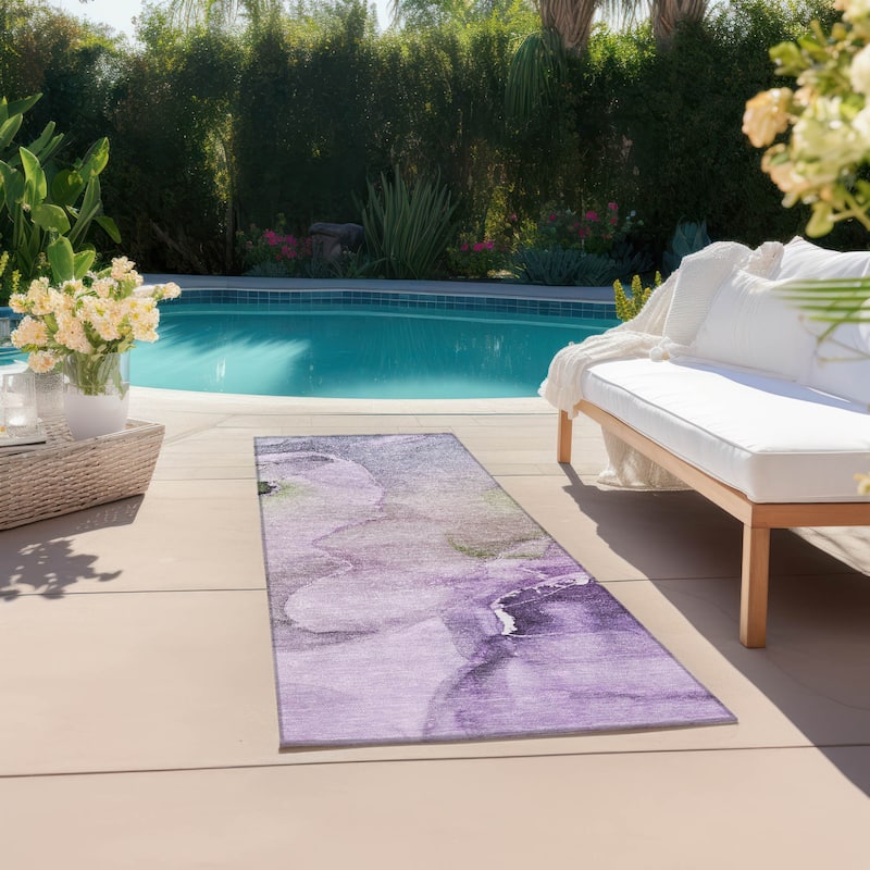 Alsive Modern Art-Inspired Weather Resistant Timeless Fusion Runner Outdoor Rug - 2' X 8'