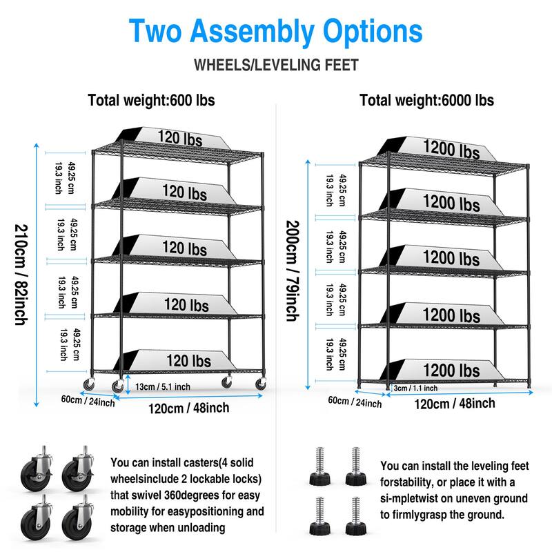 5 Tier metal storage rack with lining