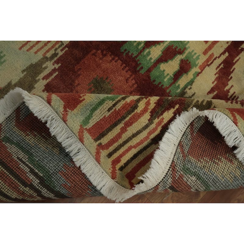 Hand Knotted Oriental 100% Wool Carpet Modern Geometric Green Gabbeh Area Rug - 9' 10'' X 8' 2''