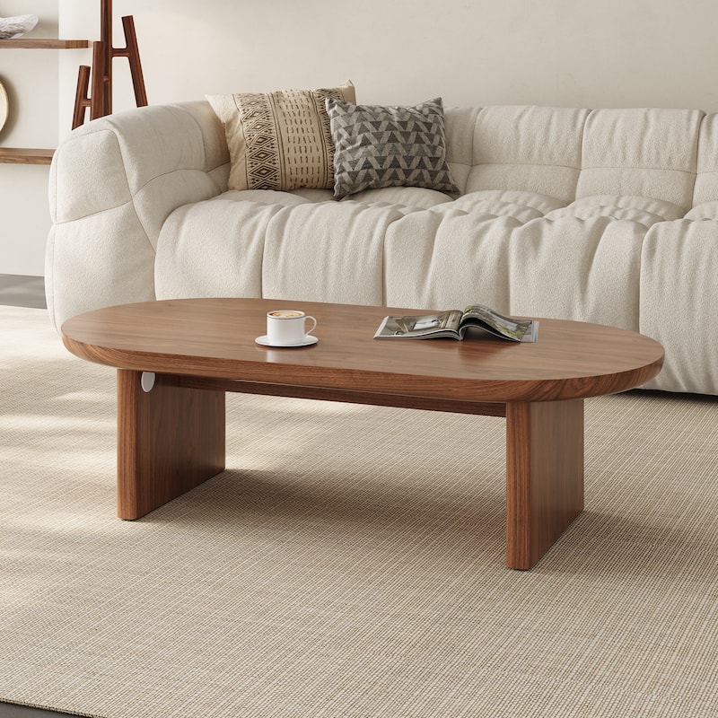 Mid - Century Modern Oval Coffee Table, 47.3” Walnut Wood Living Room Center Table, Stylish & Sturdy Accent Table