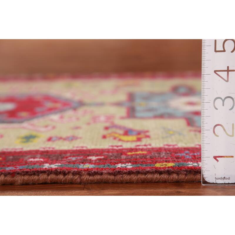 Hand Knotted Oriental 100% Wool Carpet Transitional Geometric Green Khotan Runner Rug - 9' 11'' X 2' 6''