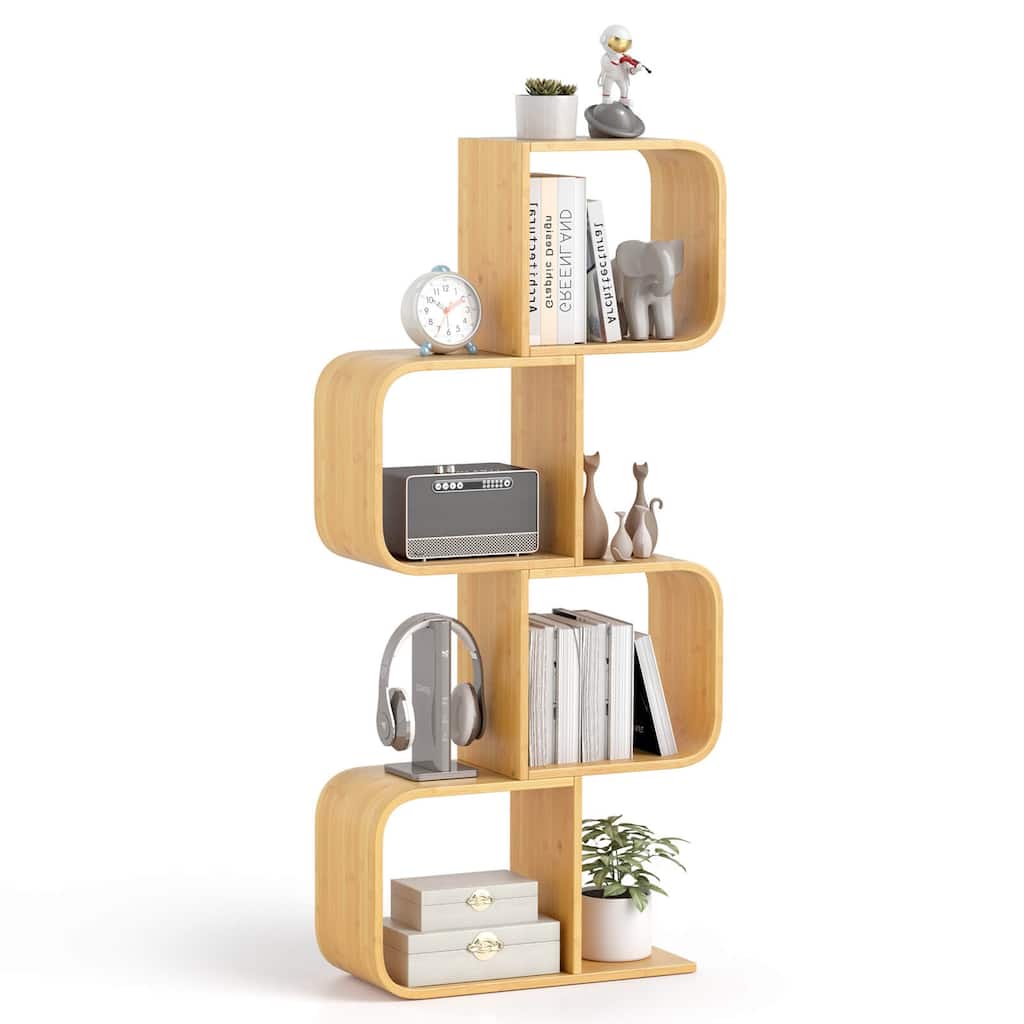 Costway 1/2 PCS 4-Tier S-Shaped Bookcase with 4 Open Cubes Geometric