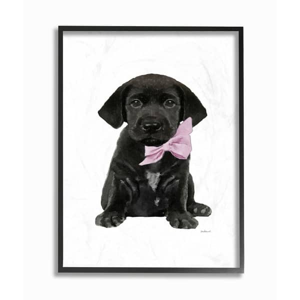 Stupell Industries Black Puppy With Pink Bow On Glam Book Stack
