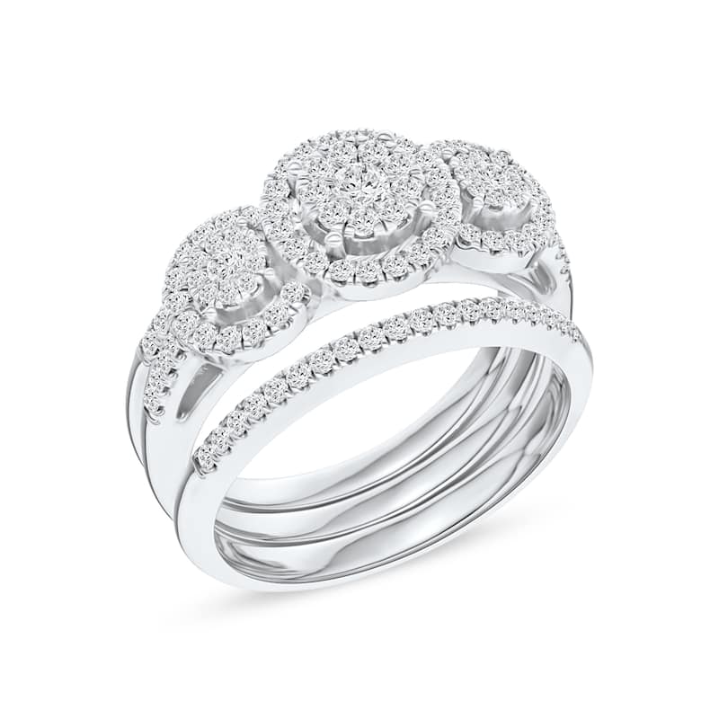 IGI Certified 3/4ct TDW Diamond Halo Bridal Set in 10K White Gold for Women