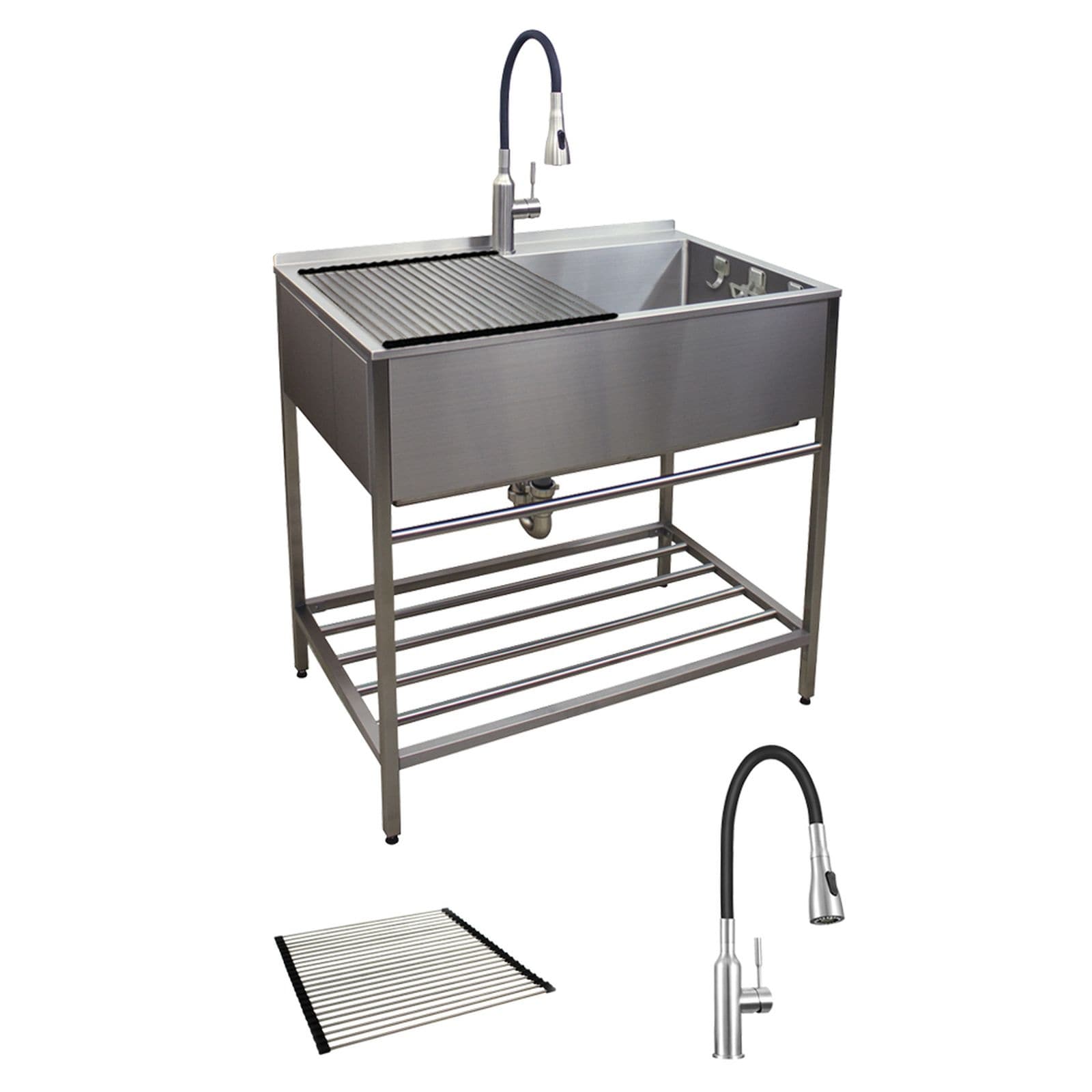 Transolid TFH-3622-SS 36-in Stainless Steel Laundry Sink with Wash Stand in Brushed Satin