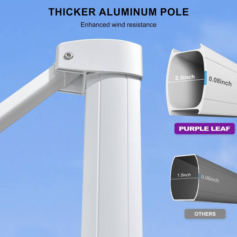 PURPLE LEAF 9 ft White Cantilever Patio Umbrella with 360 Degree Rotation With Base