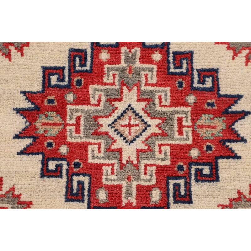 Ivory Kazak Foyer Rug Hand-Knotted Wool Carpet - 2'9" x 4'1"